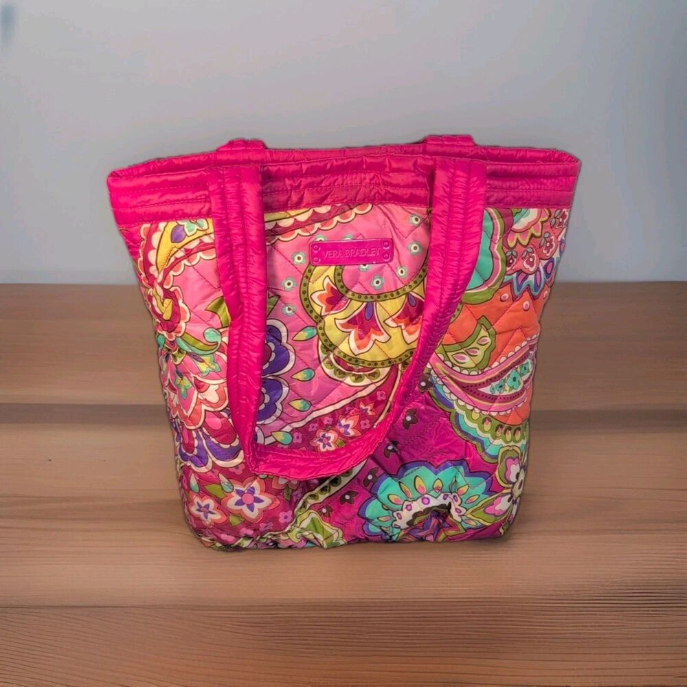 Vera Bradley Large Pink Swirls Tote Handbag Magnetic Closure Quilted Nylon
